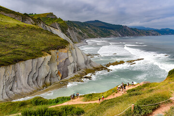 Flysch rock formations in the Basque Coast UNESCO Global Geopark between Zumaia and Deba, Spain