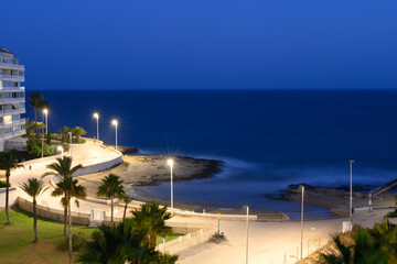 Cove Morello of Calpe, municipality of Alicante in the community of Valencia in Spain. Photographed at night, with the starry light of the street lamps