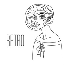 Beautiful girl in art deco style. Retro fashion, glamour woman of twenties. Vector illustration. Flapper 20s style. Vintage party or thematic invitation design template.