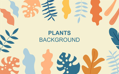 Background with Plants. Algae in different sizes, colors and shapes. Sea flowers as an element of website and page design. Cartoon illustration for cards, banners and posters on phone and computer