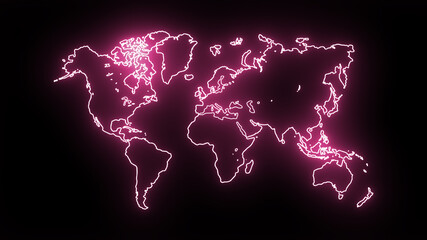 Glowing neon pink world map