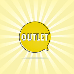 Outlet symbol. Banner on yellow comic balloon. Offer price sign with outlines. Discounts. speech bubble. marketing and advertising tag. eps10
