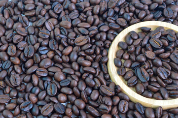 Bunch of coffee bean brown roasted. Selective focus