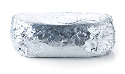 Kebab sandwich. Take away food in foil isolated on white