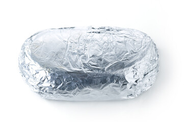 Kebab sandwich. Take away food in foil isolated on white