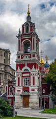 Bell tower of St. George and Protection of the Virgin church in Moscow, Russia. Year of construction - 1810