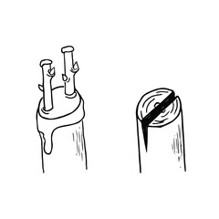 Budding form of grafting. Scion consists of a several buds and small section of bark vector illustration. Outline black and white drawing