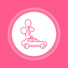 Just married car color line icon. Auto with balloons.