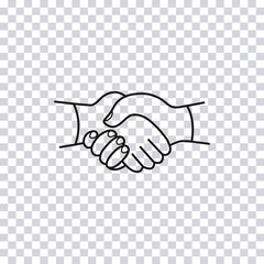 Hand drawn handshake isolated on transparent background. Vector illustration.