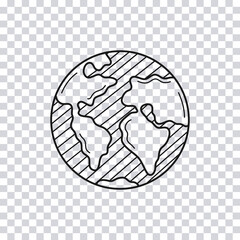 Hand drawn earth isolated on transparent background. Sketch of earth. Vector illustration.