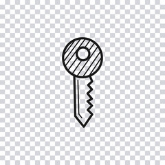 Hand drawn gold key isolated on transparent background. Vector illustration.
