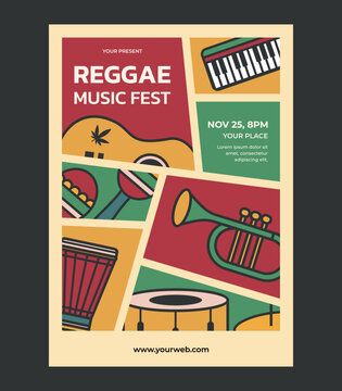 Reggae music fest poster design template. Invitation for music festival vector