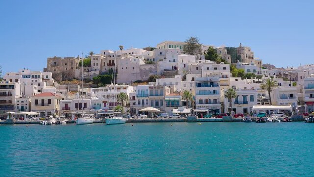 Panorama of the Greek Island Naxos in the Old Town along with waterfront