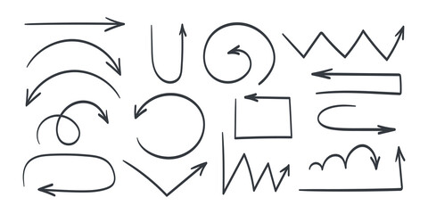 Arrows. Doodle arrows icons. Arrows pointing in different directions. Elements for infographics. Vector illustration