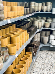 Flower pots for sale in garden center or supermarket.