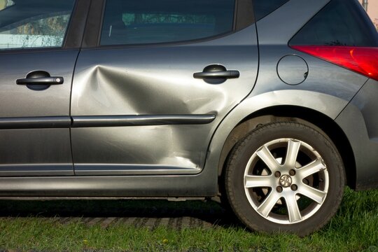 The side door of Peugeot 208 SW vehicle which was damaged in a traffic accident