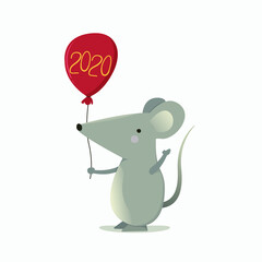 cute cartoon mouse with a red balloon