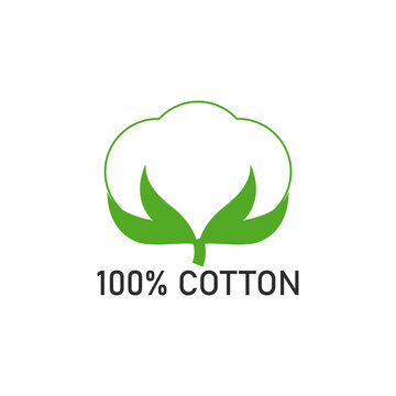 100 percent cotton fabric. Vector label and icon on blank background. Isolated drawing.