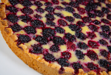 Homemade pie closeup on blackberries. High quality 4k footage