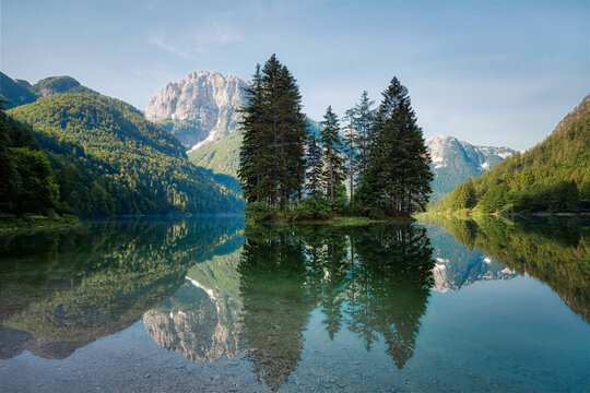 Lago del Predil in the Julien Alps in Northern Italy