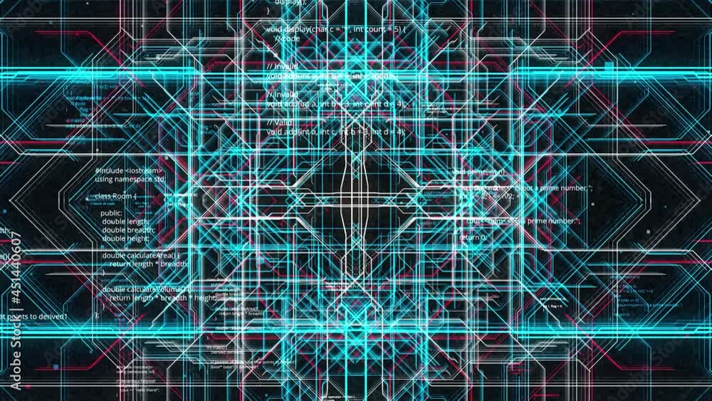 Poster technological high tech background of a complex tunnel made by colorful narrow lines. animation. flo