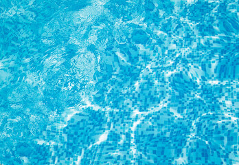 Abstract beautiful water in swimming pool. Shining sun reflection, motion of ripple wave. Background (texture) of water surface. Summer, sport, relax, vacation concept. 