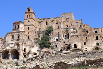 Fototapeta na wymiar Scenic view of Craco ruins, ghost town abandoned after a landslide, Basilicata region, southern Italy
