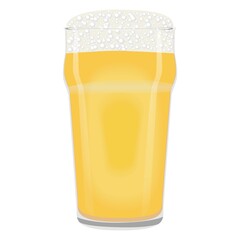 Nonic pint with dark beer for banners, flyers, posters, cards. Lager with foam. International Beer Day. Beer day. Alcoholic drinks. October fest. Vector illustration isolated on white background.