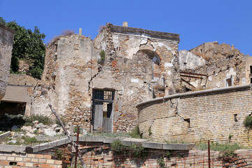 Scenic view of Craco ruins, ghost town abandoned after a landslide, Basilicata region, southern...