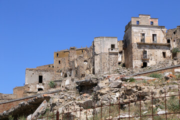 Scenic view of Craco ruins, ghost town abandoned after a landslide, Basilicata region, southern...