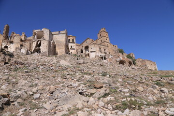 Scenic view of Craco ruins, ghost town abandoned after a landslide, Basilicata region, southern Italy