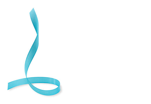 Bright Blue Ribbon As A Frame On White, Place For Text, Mockup For A Flyer Or Banner.