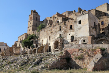 Scenic view of Craco ruins, ghost town abandoned after a landslide, Basilicata region, southern Italy