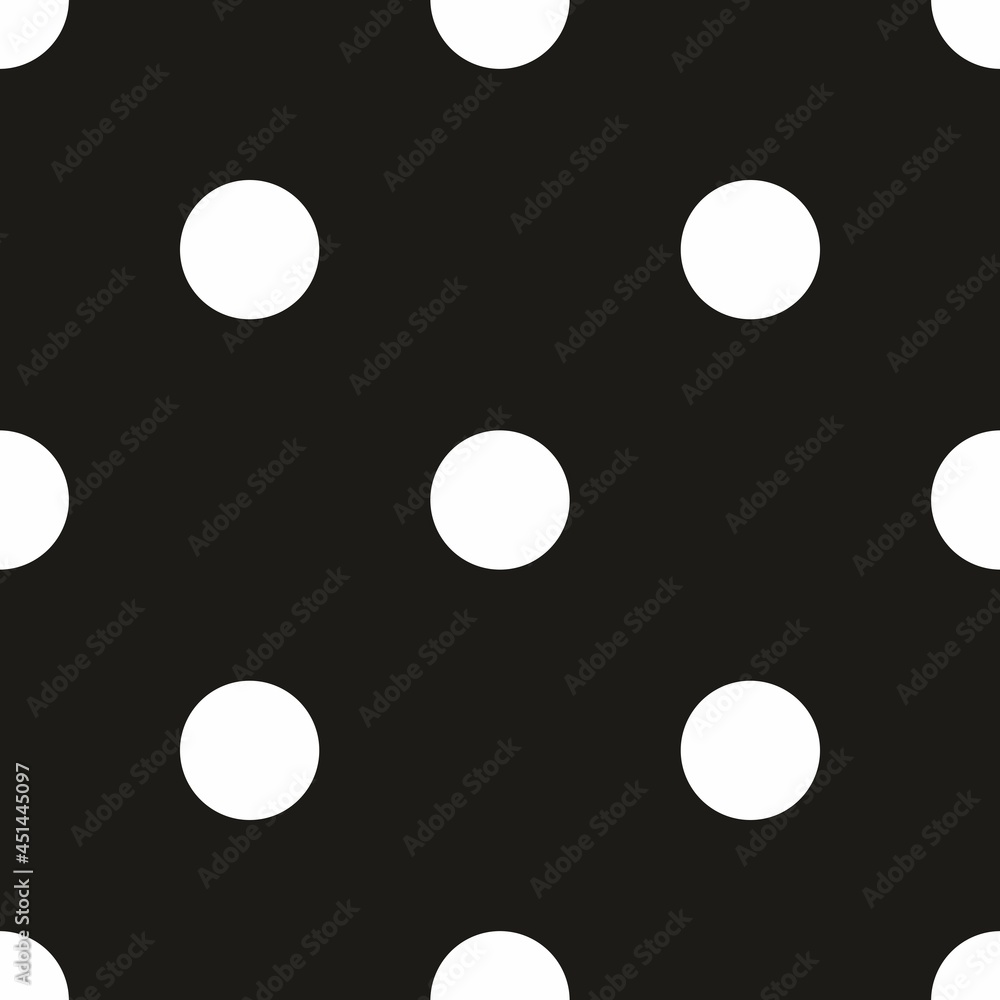 Poster seamless pattern vector with tile white polka dots on a black background