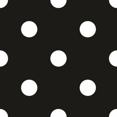 Seamless pattern vector with tile white polka dots on a black background