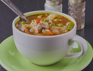 Chicken and vegetable soup.