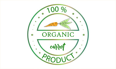 Vector illustration of organic food with carrot logo and inscription.