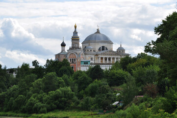 Fototapeta na wymiar Panorama of the city of Torzhok. View of the Borisoglebsky Cathedral of the Borisoglebsky Monastery.