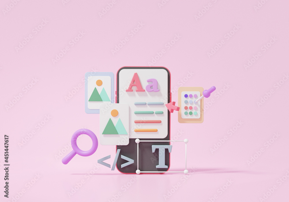 Poster ui-ux design. mobile system application software development concept. on smartphone .modern user int