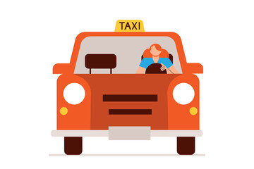 Female taxi driver, white woman driving red cab. Flat vector illustration on white background. Character design © Monika Jurczyk