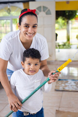 mother and son painting very happy