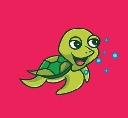 cute turtle swimming. cartoon animal nature concept Isolated illustration. Flat Style suitable for Sticker Icon Design Premium Logo vector. Mascot Character