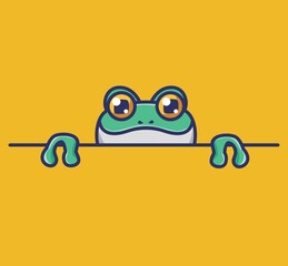 cute frog peek. cartoon animal nature concept Isolated illustration. Flat Style suitable for Sticker Icon Design Premium Logo vector. Mascot Character