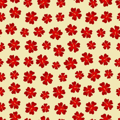 Seamless pattern with red hibiscus flowers