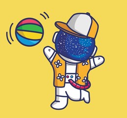 cute astronaut playing colorful ball. cartoon travel holiday vacation summer concept Isolated illustration. Flat Style suitable for Sticker Icon Design Premium Logo vector. Mascot Character