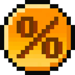 Pixel 8 bit percentage coin - vector, isolated