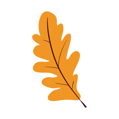 Hand drawn autumn yellow oak leaf. Vector illustration for icon, logo, print, icon, card, emblem, label