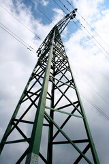 High voltage eletrical towers and lines with blue sky and clouds. Eletricity towers with blue sky...