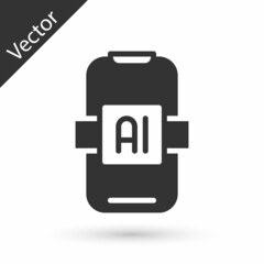 Obraz premium Grey Artificial intelligence AI icon isolated on white background. Machine learning, cloud computing, automated support assistance and networks. Vector