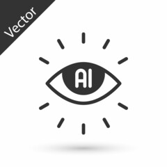 Grey Artificial intelligence AI icon isolated on white background. Machine learning, cloud computing, automated support assistance and networks. Vector